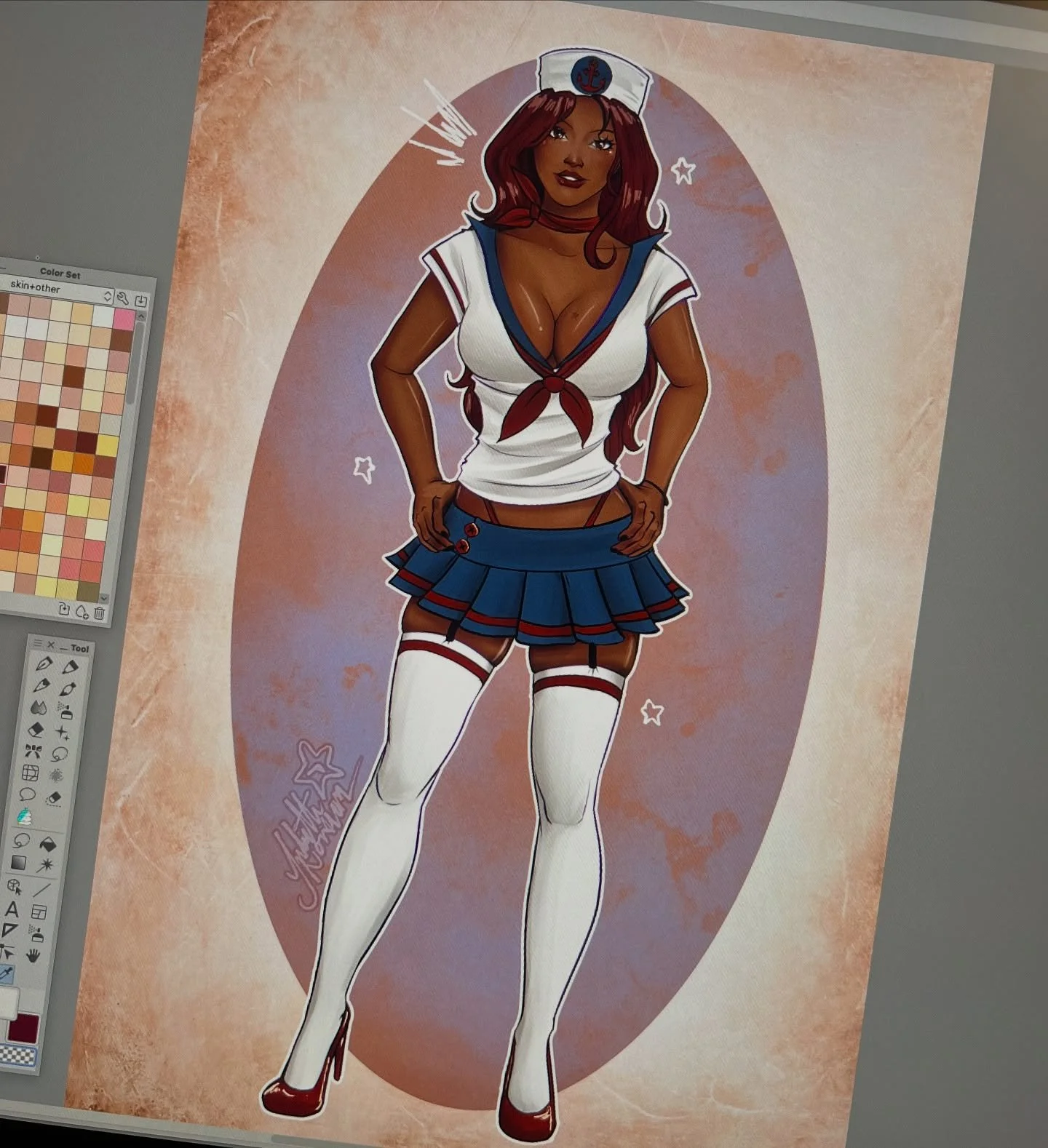 Here is my drawing for day 14 of #pinuptober #pinuptober2025 by @deuza_art ! Today&rsquo;s prompt was &ldquo;Sailor&rdquo;🌊🛥️❤️