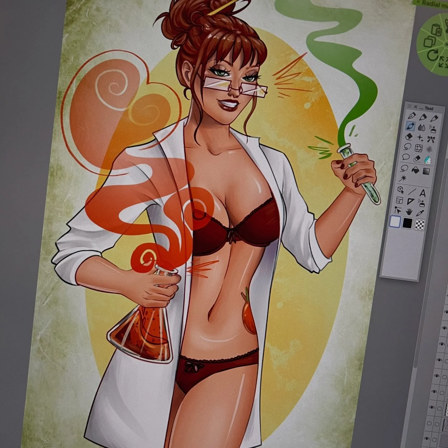 Here is my drawing for day 17 of #pinuptober #pinuptober2025 by @deuza_art ! Today&rsquo;s prompt was &ldquo;scientist&rdquo;! ❤️🧪🥼