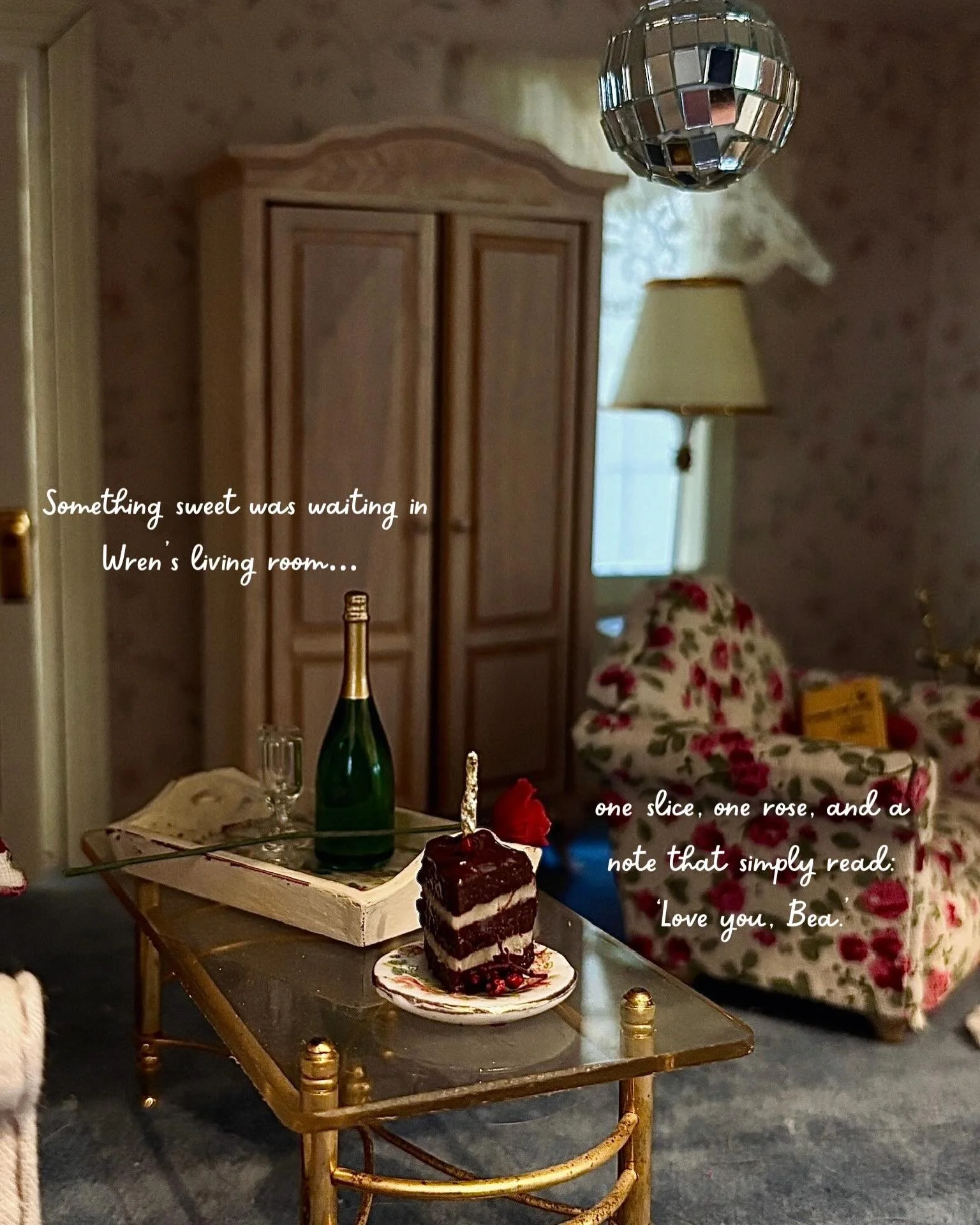 &ldquo;A Slice of Something Sweet&rdquo;

Wren found a slice of cake waiting for her &mdash; just one piece, on a china plate, with a single red rose.
She knew exactly where it came from.

Back in Aunt Bea&rsquo;s kitchen, the rest of the cake was st