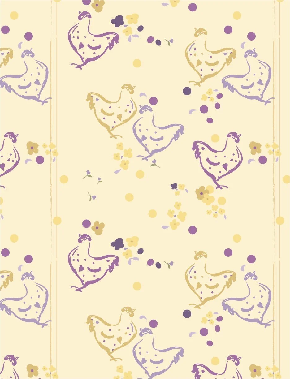 You don&rsquo;t have to be great at drawing to make a pattern 💛
Sometimes it starts with a page of wonky little doodles &mdash; a chicken, a flower, a dot, a few marks that don&rsquo;t look like much on their own.
These little hens started just like