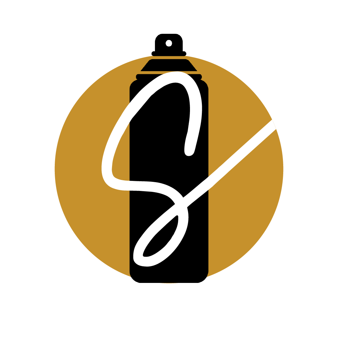 Gold circle icon with hairspray behind an "S"