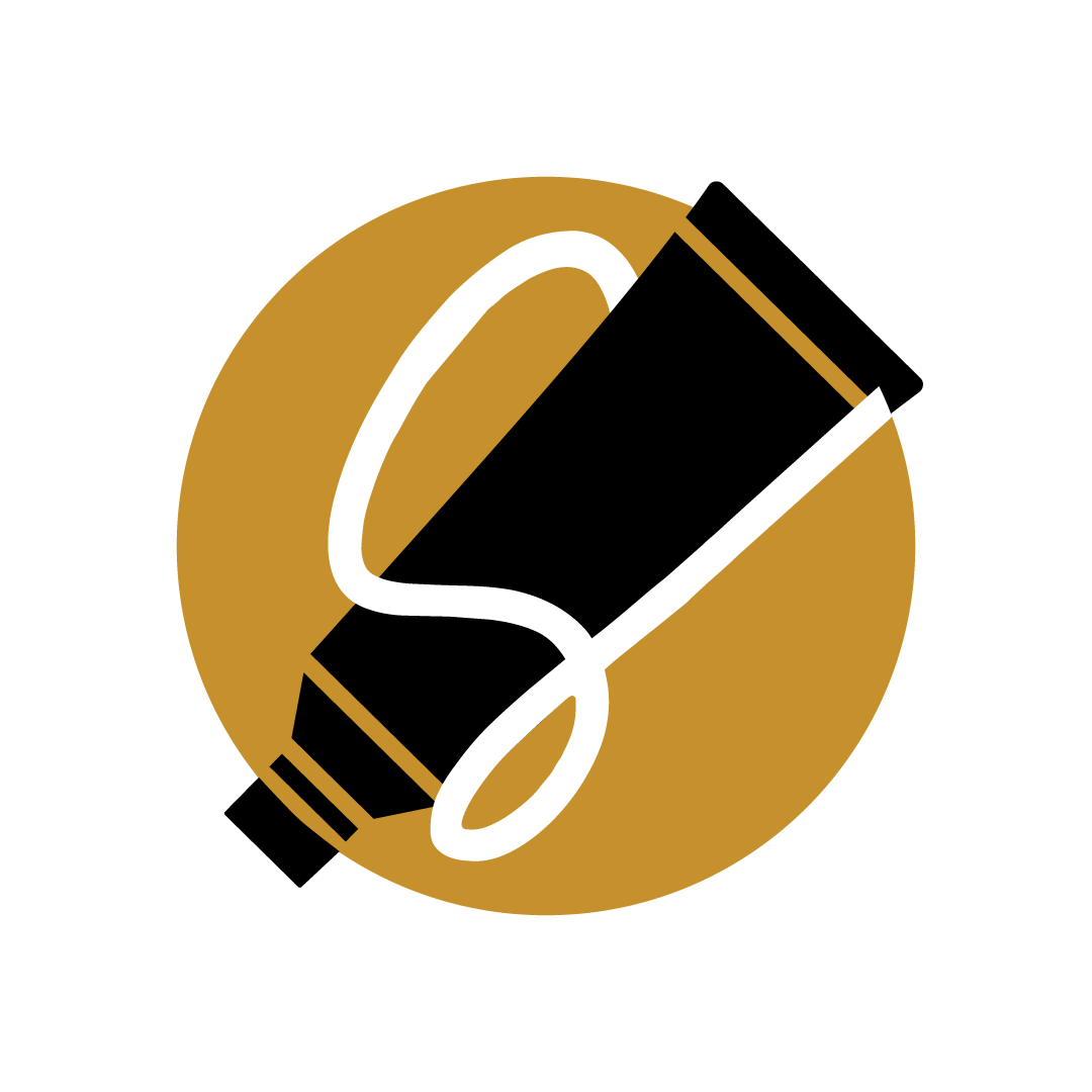 Gold circle icon with hair dye tube and "S" intertwined