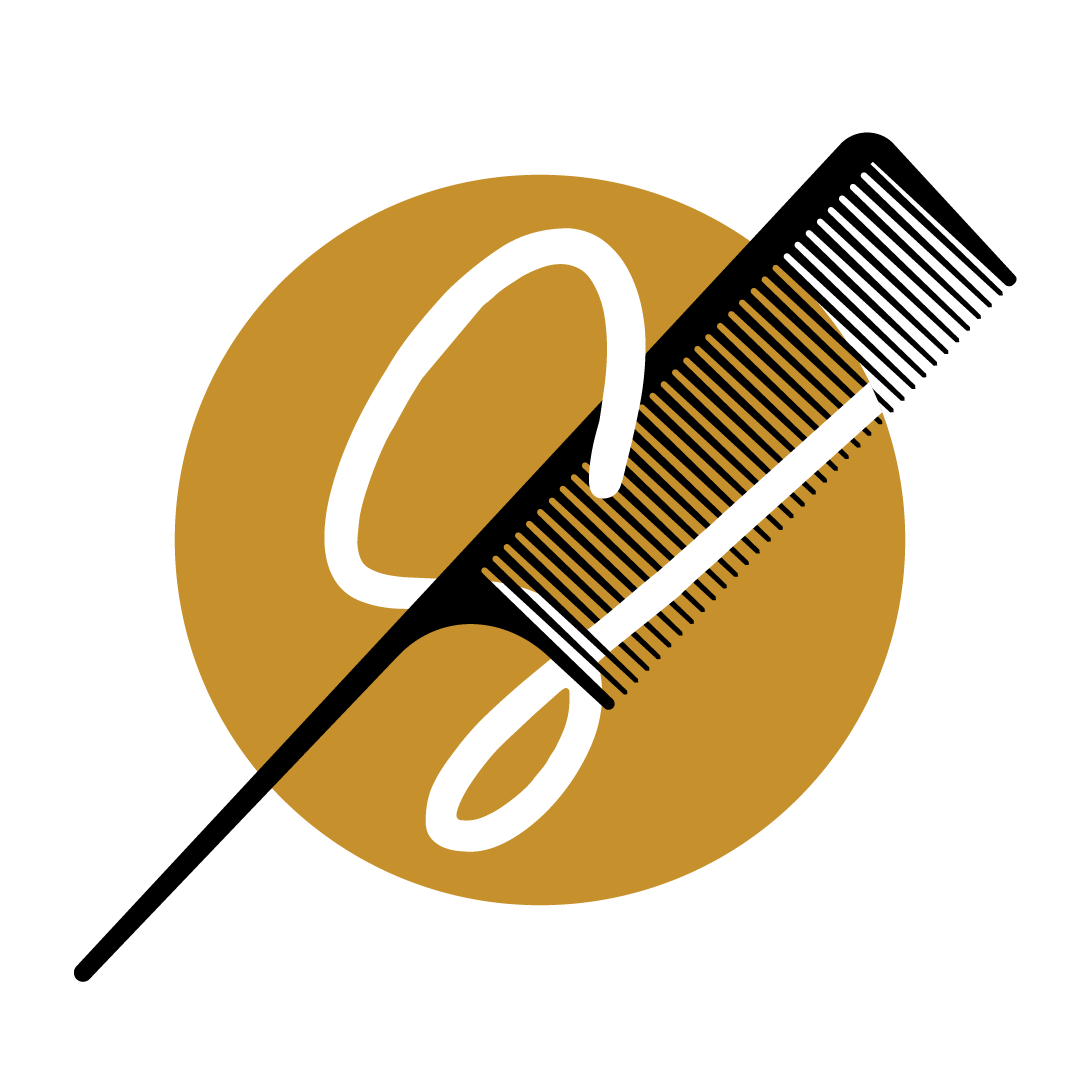 Gold circle icon with a comb and "S" intertwined