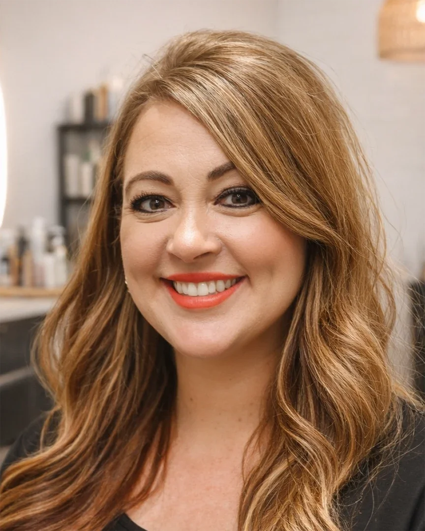 Closeup headshot of Casey in the salon.