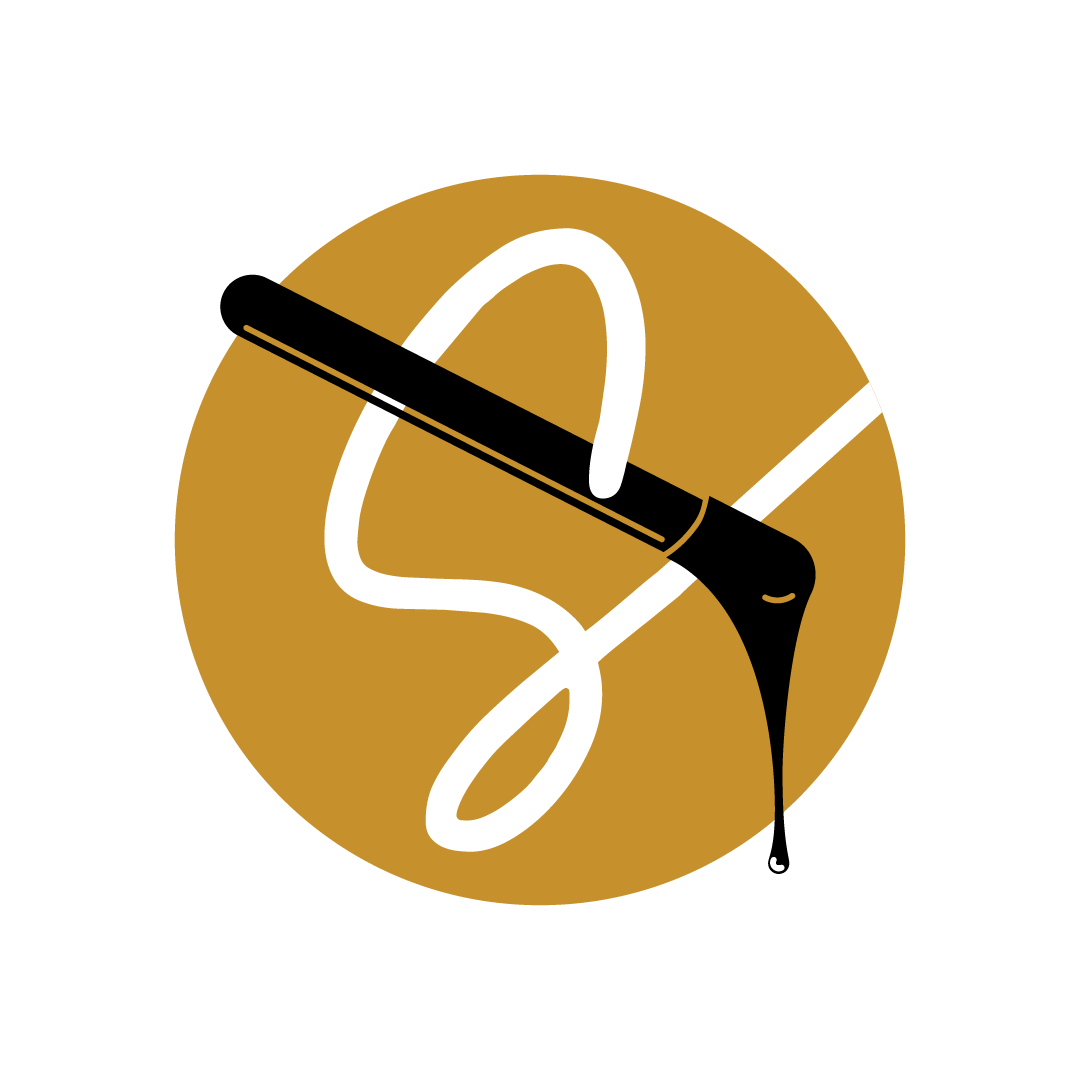 Gold circle icon with dripping wax on a stick and intertwined "S" logo