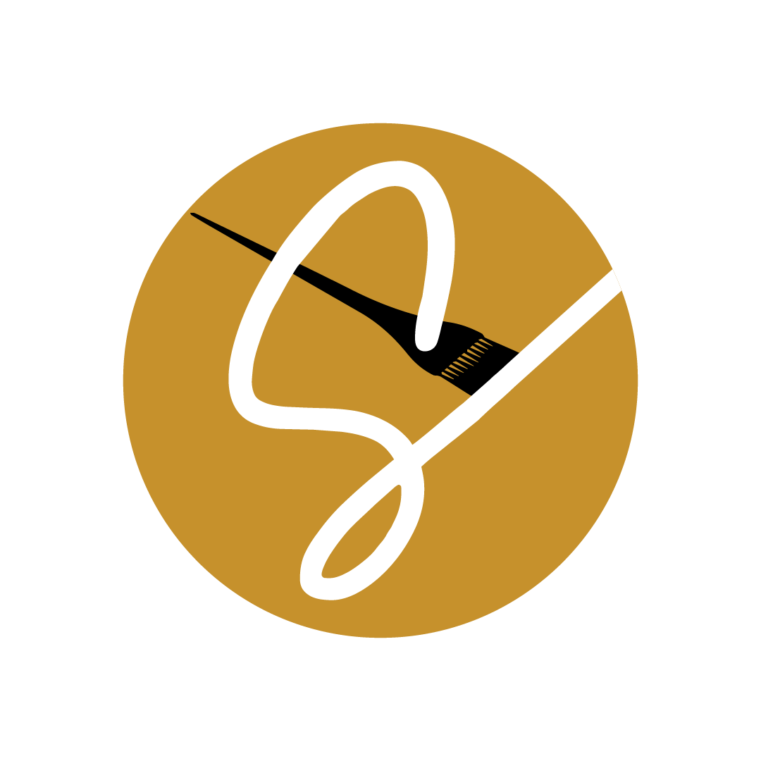 Gold circle icon with dye brush and an "S" intertwined