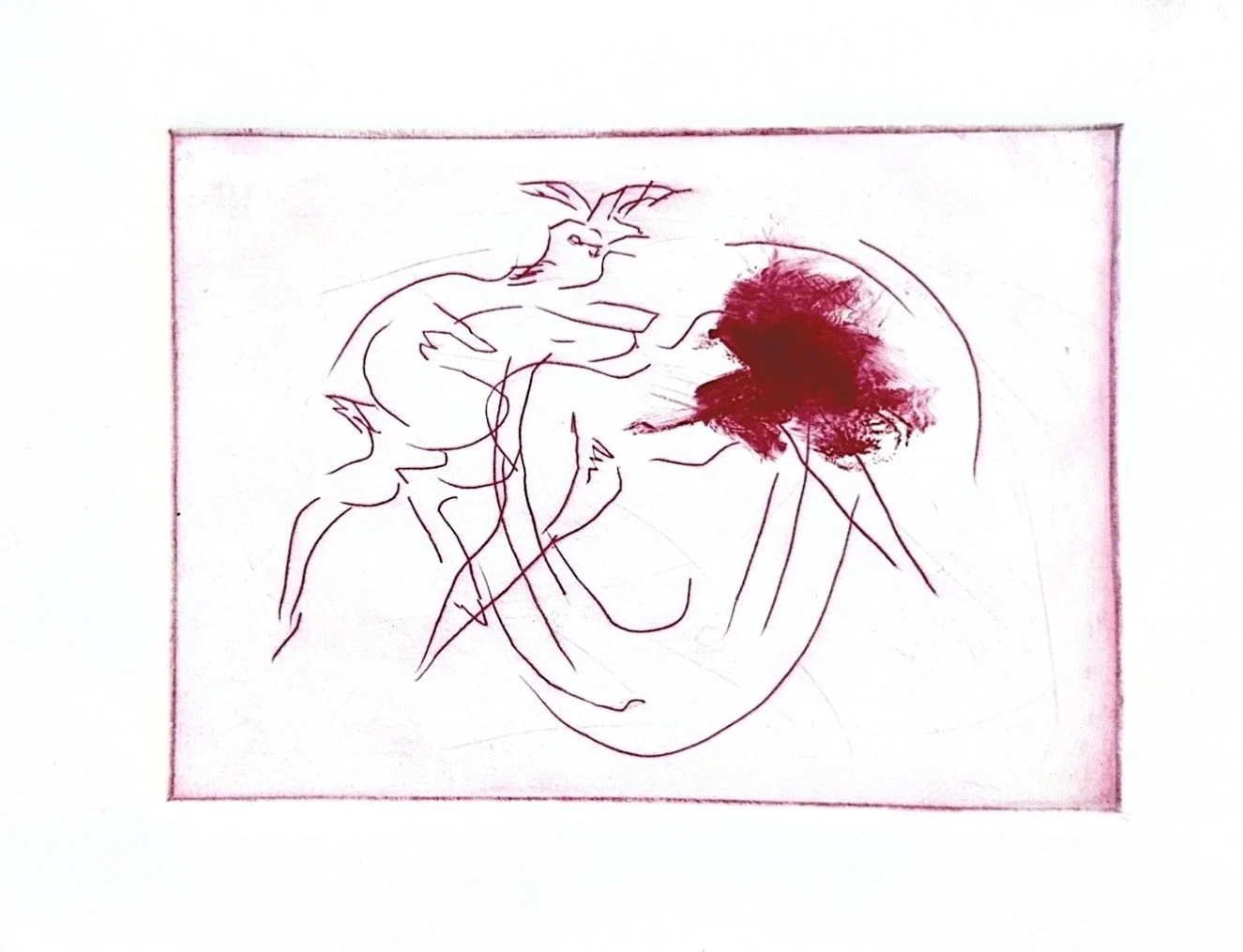 Autumn Wittebort, Rape of Syrinx 5, drypoint etching, 2025