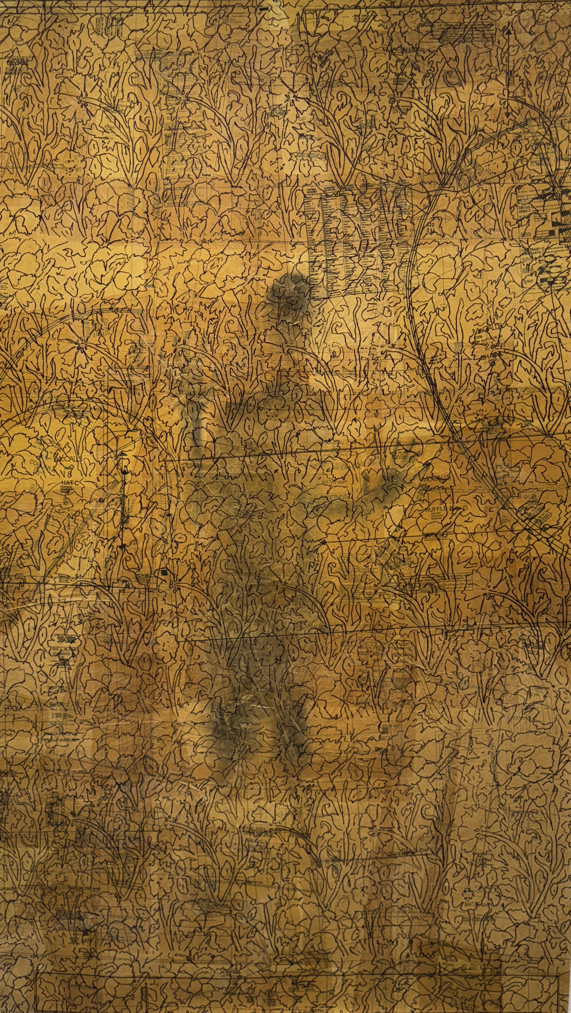 Autumn Wittebort, Domestic Patterns, charcoal, sewing patterns, and sharpie, 2025