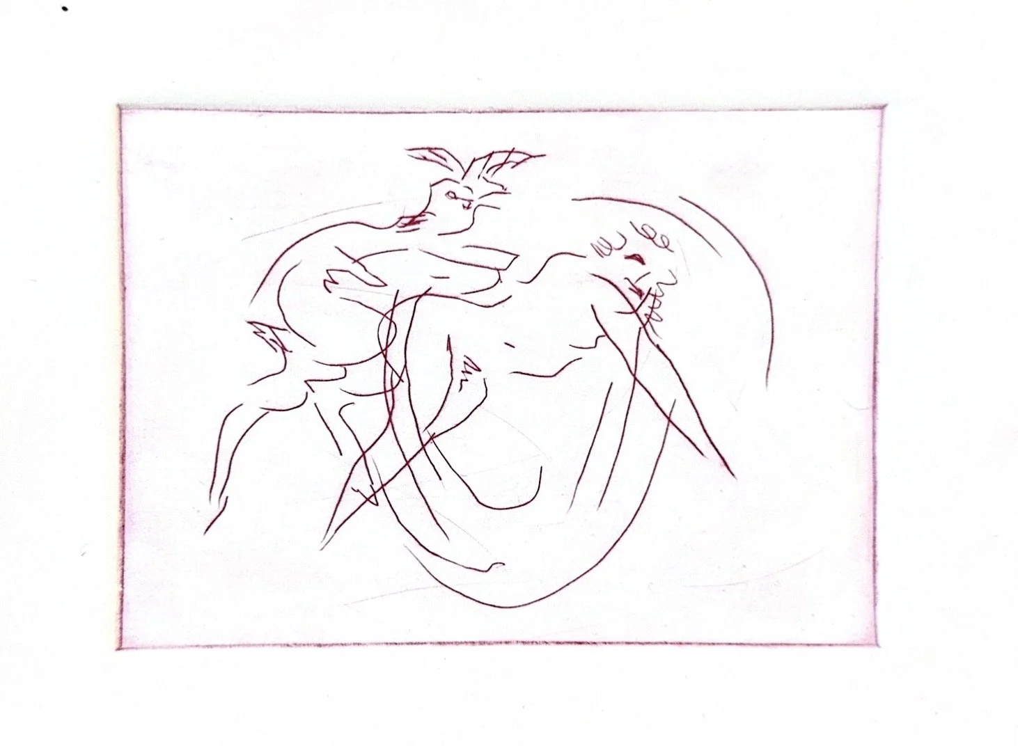 Autumn Wittebort, Rape of Syrinx 1, drypoint etching, 2025