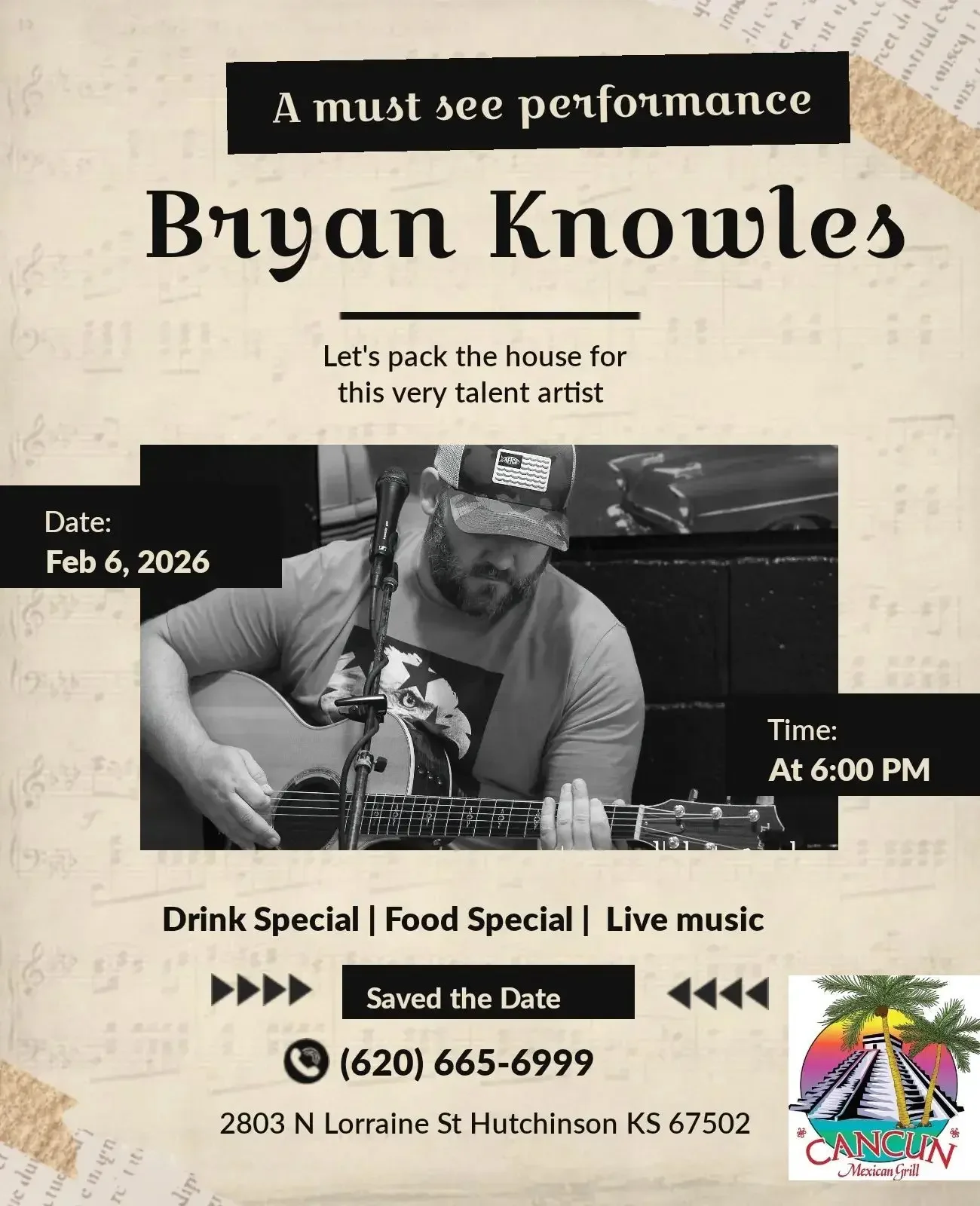 Live Music with Bryan Knowles at Cancun Mexican Grill
