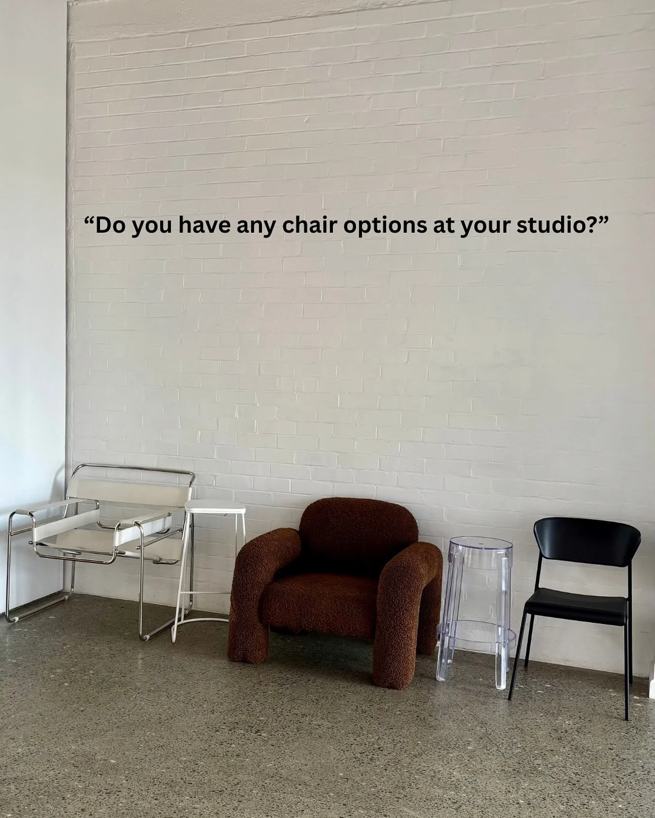 Take a look at our seating line up 

These are a few of our studio favourites, 
Which chair would you use during your session? 🤍

#studio #studiochair #studioprops #wassilychair #studioforhire #christchurchstudio #contentcreation