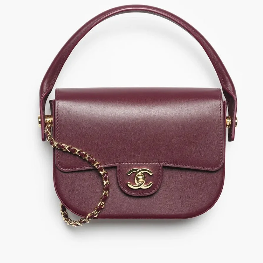 DARK BURGUNDY MINI FLAP BAG WITH TOP HANDLE – SHINY CALFSKIN LUXURY