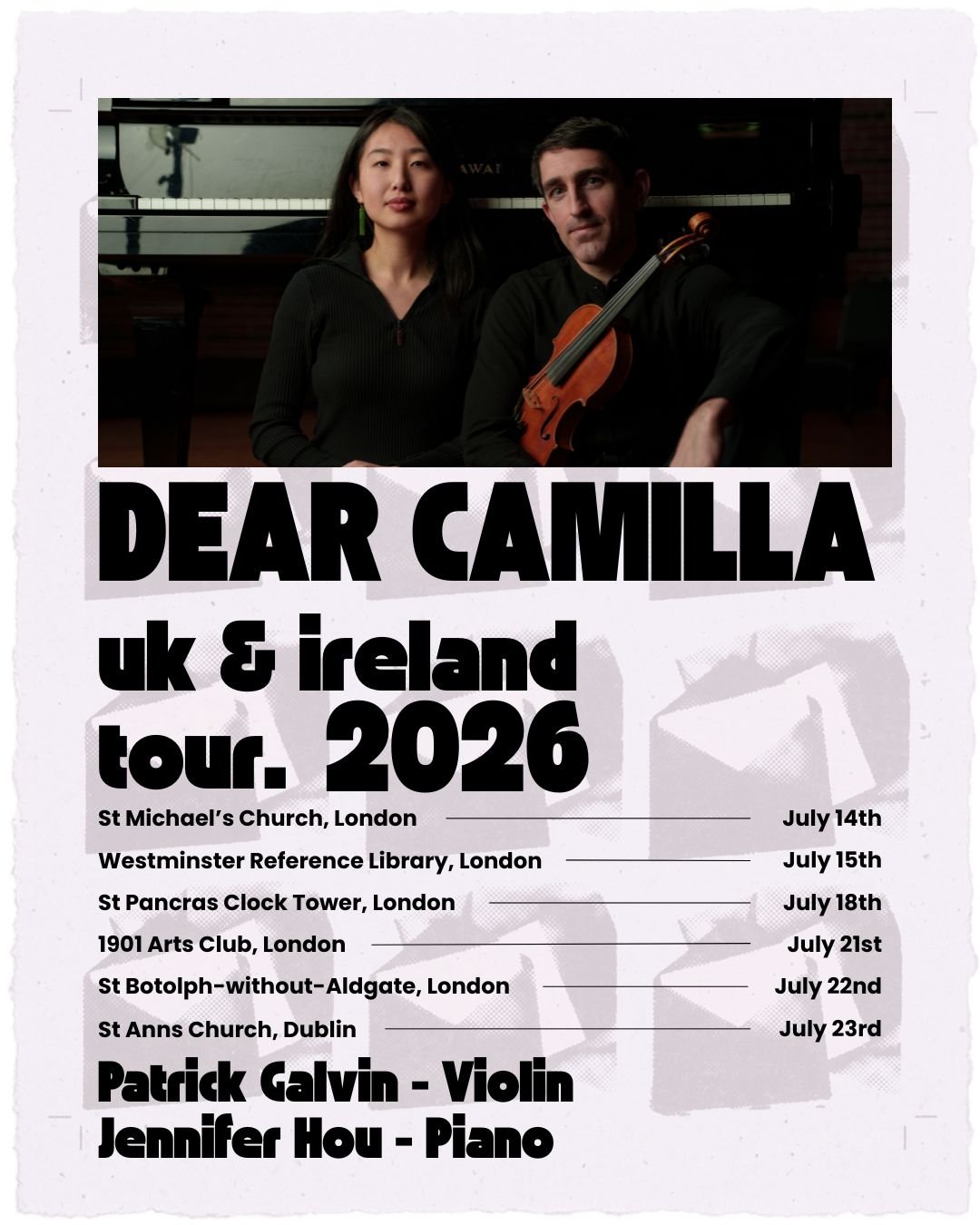 Announcement: UK Tour for Dear Camilla with Violinist Patrick Galvin