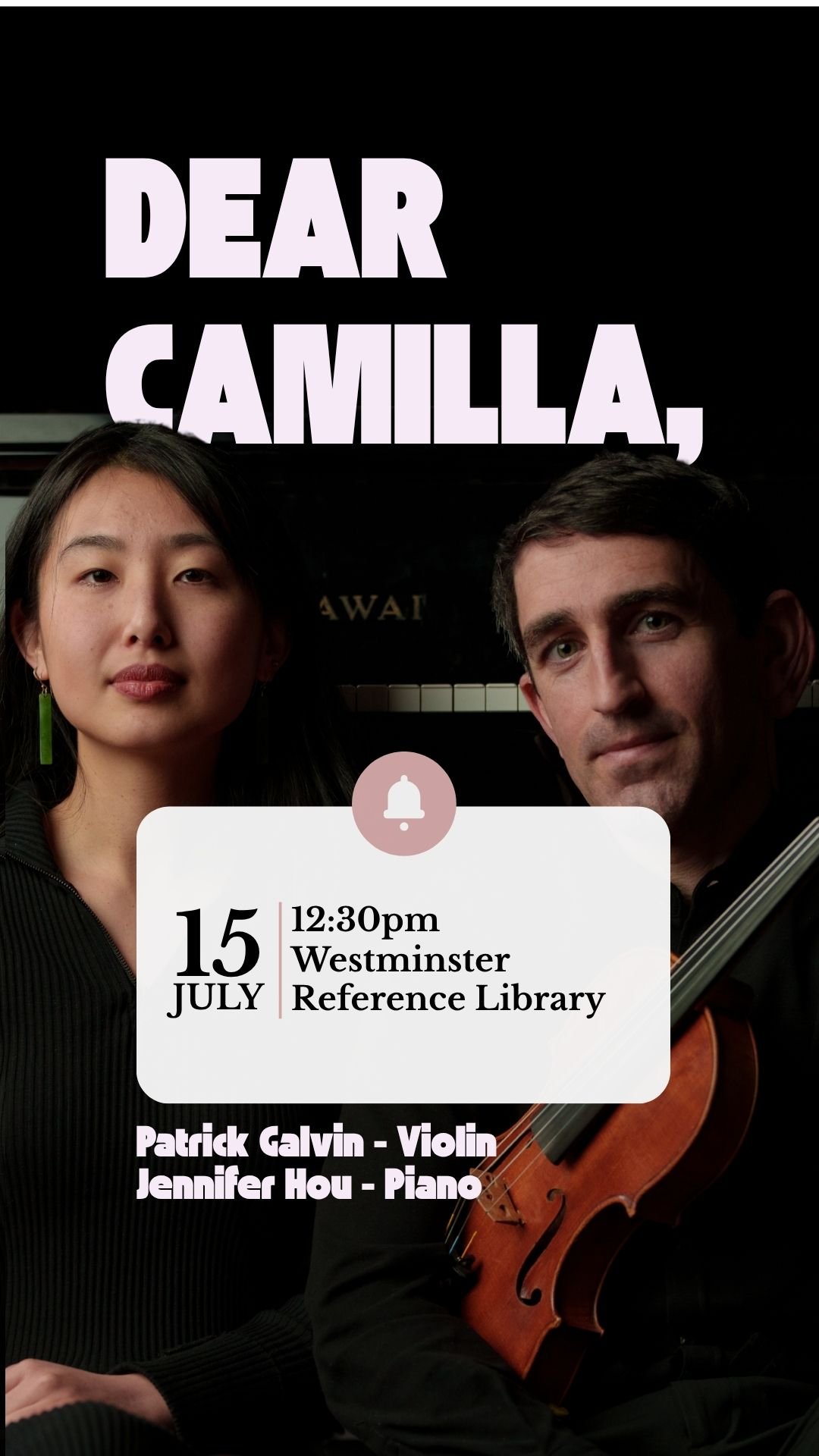 The tour continues with Dear Camilla, On Tour: Westminster Music Library 🎵

We are stoked to bring our new commission and a selection from Dear Camilla, to this beautiful space in a 45 minute lunchtime recital. The best bit is entry is FREE so bring