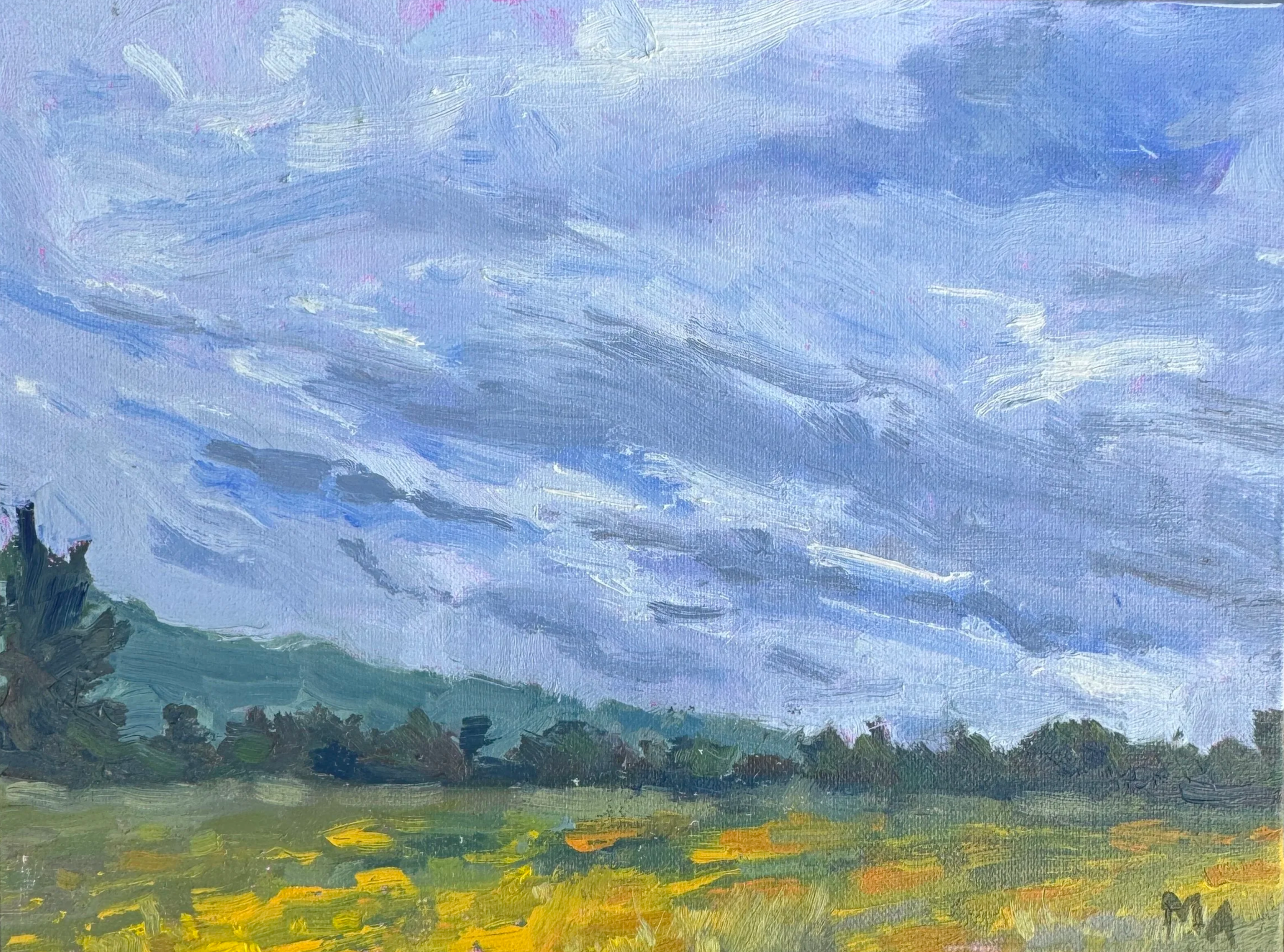 Tennessee Drive, 2025, oil on panel, 6x8 | I had just packed up my entire life and settled my 15 year old cat in the back of the car. I felt so uncertain about 75% of my life–no job prospects, my condo hadn’t sold, no idea where we’d be living once w