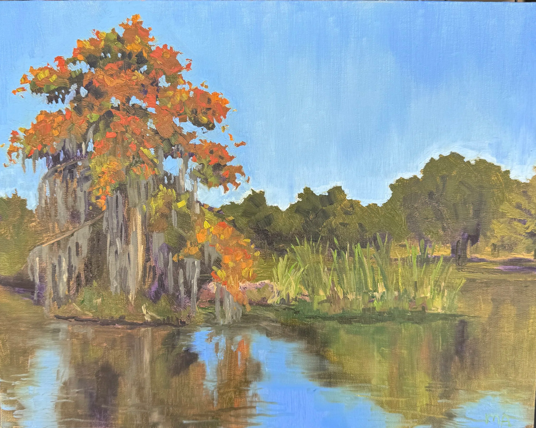 Stillwater, 2026, oil on panel, 11x14 | Louisiana swamps and lake water have always unsettled me. There’s a depth and mystery to them—you can never quite tell what might be lurking beneath the surface. The unknown has always made me uneasy. I’ve spen