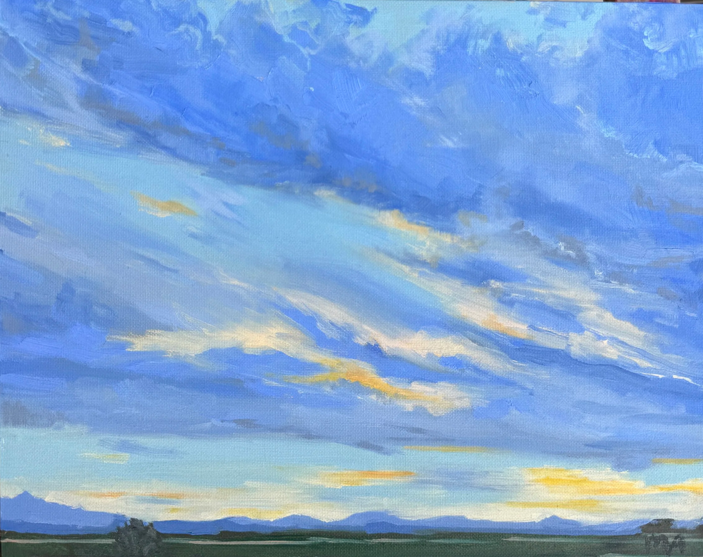 Lonely Road View, 2026, oil on panel, 11x14 | We made it. 

It was an oddly gloomy, rainy day in the Mojave Desert. I had lived in the area once before as a child when my dad was stationed at Fort Irwin. The land looked just like I remembered it–almo
