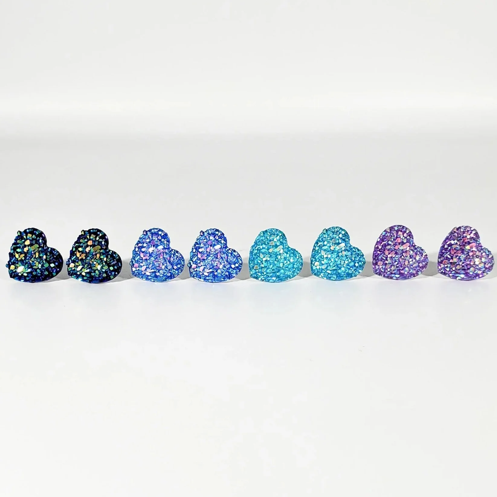 druzy mini heart earrings- blue, galaxy, purple, light blue