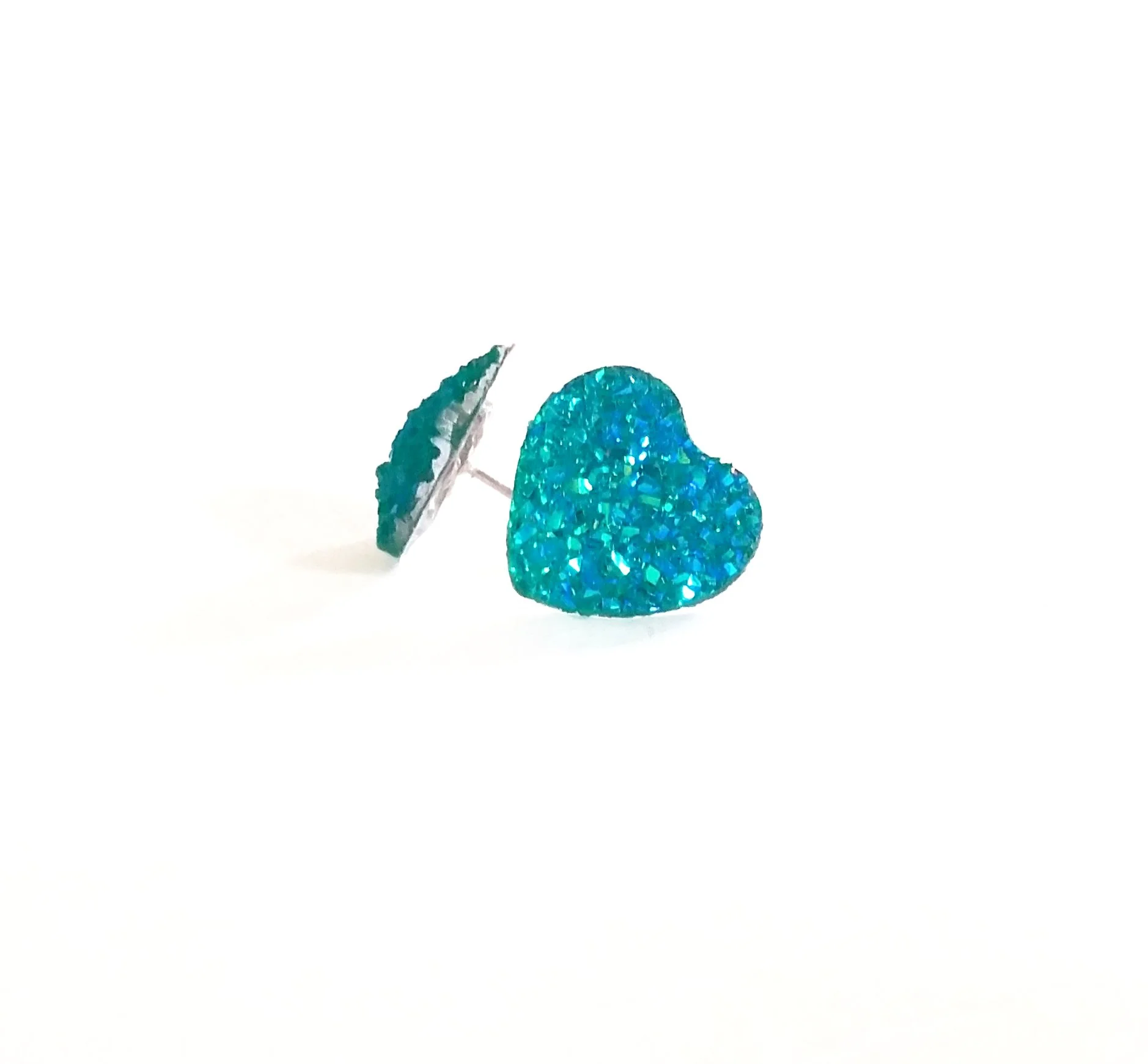 Faux Druzy heart earrings- aqua