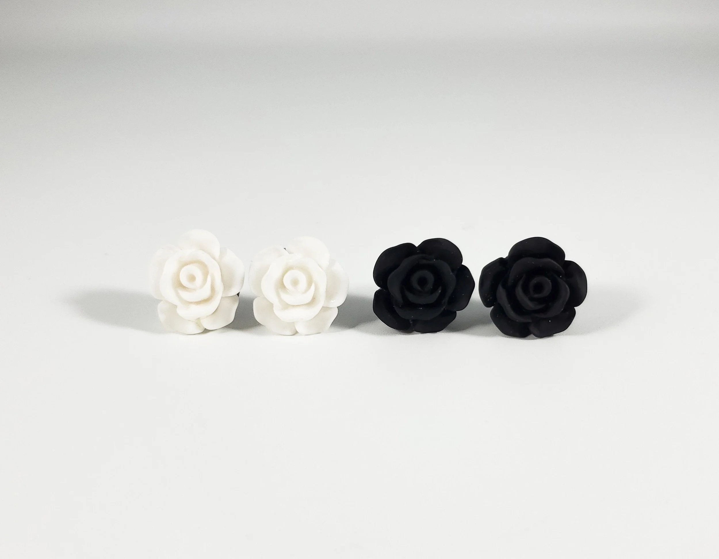 Dainty rose earrings-black or white