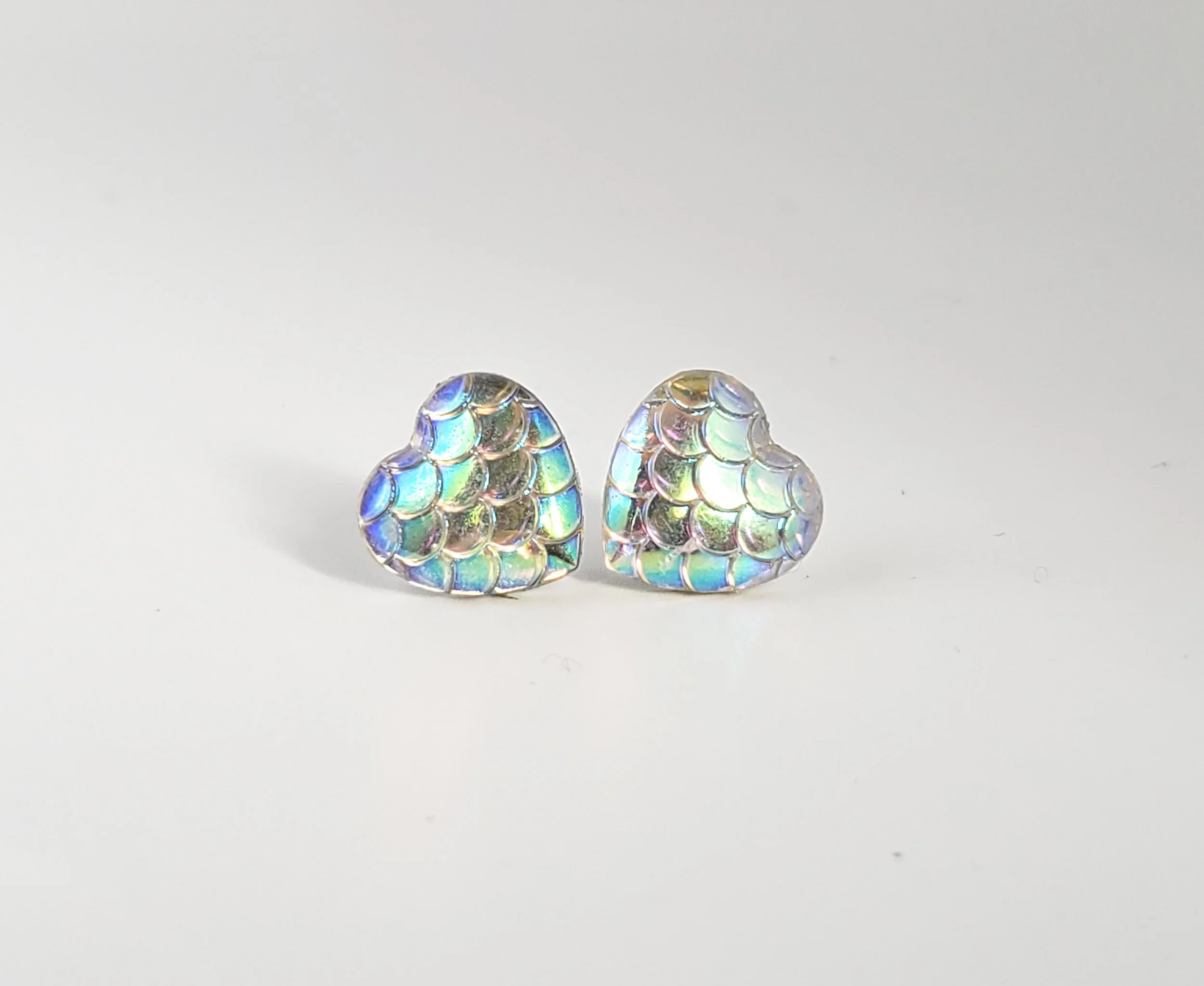 Mermaid heart earrings- clear iridescent