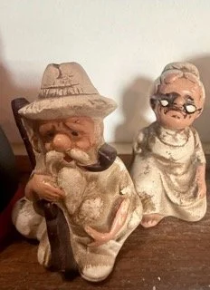Vintage Ceramic Figural Salt and Pepper Shakers Old Man & Woman Hand Painted