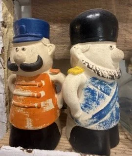Vintage Ceramic Novelty Salt and Pepper Shakers Hand Painted Band