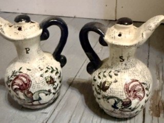 Vintage Ceramic Vase  Salt and Pepper Shakers Hand Painted Mid Century