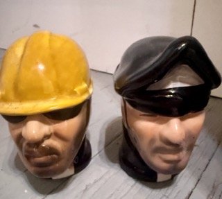 YMCA Ceramic Figural Salt and Pepper Shakers  Hand Painted Kitchen Pair