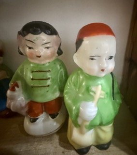 Vintage Ceramic Figural Salt Pepper Shakers Japan Mid Century Collectible Pair