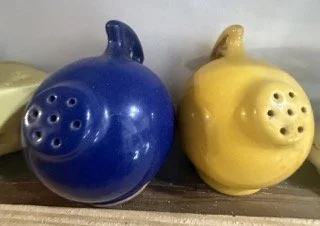 Ceramic Hand Painted Salt Pepper Shakers Yellow & Blue