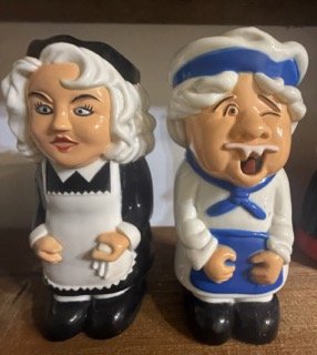 Vintage Hand Painted Ceramic Salt Pepper Shakers Japan Novelty Figural Maid and Chef