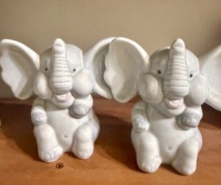Vintage Ceramic Figural Elephants Salt and Pepper Shakers Japan Hand Painted Collectible