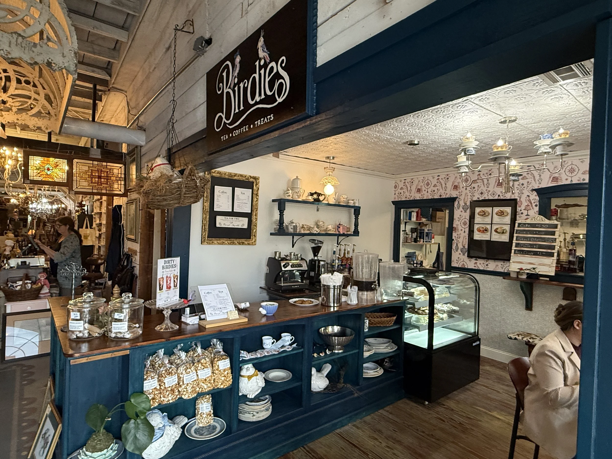 Grab a cup of tea, espresso or baked goodies as you mill around.