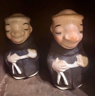 Vintage Hand Painted Ceramic Japan Salt Pepper Shakers Figural Monks