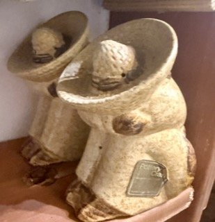 Vintage Ceramic Figural Salt Pepper Shakers Sombrero Men, Mid Century Pair
