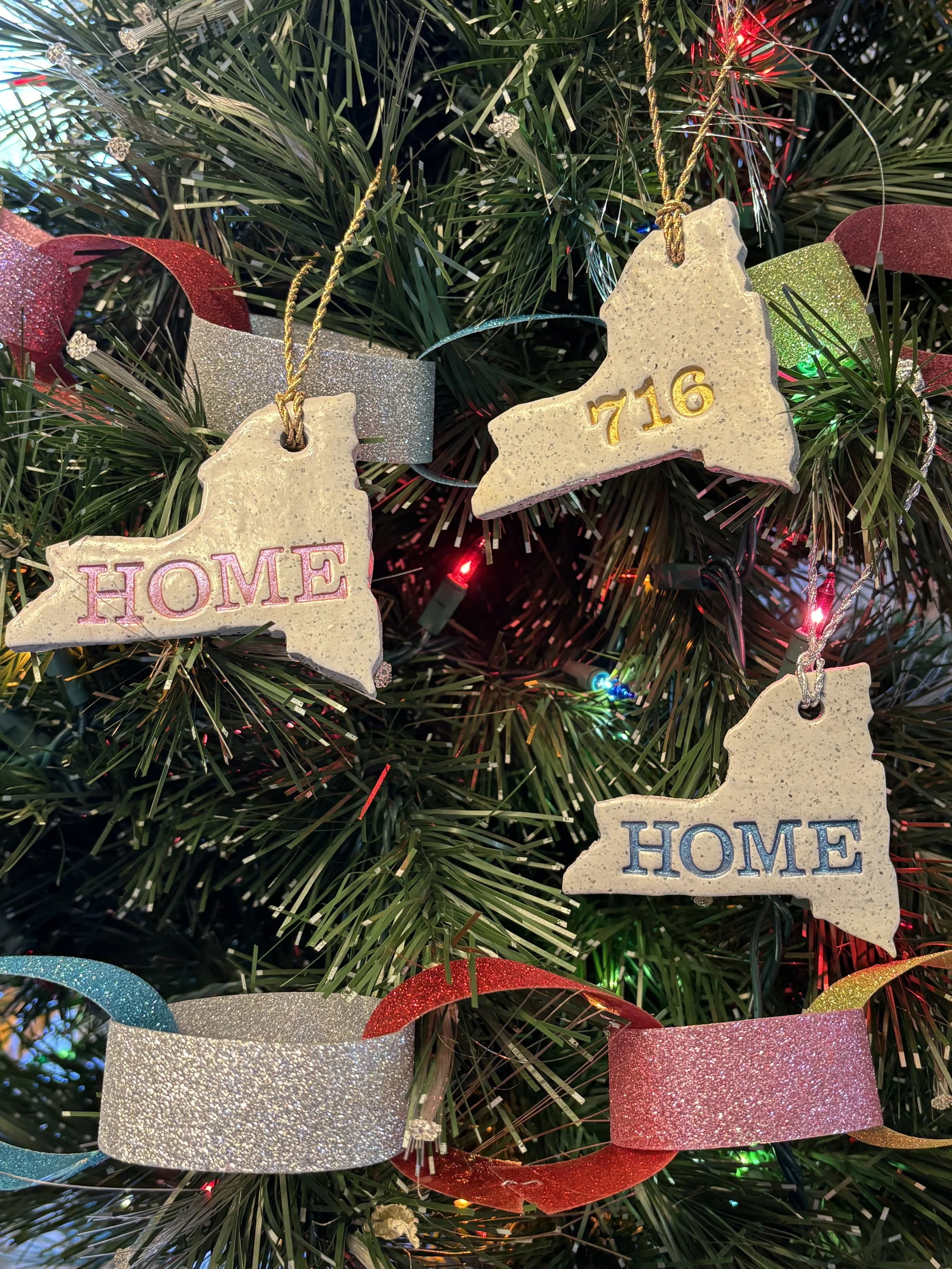 Handstamped Polymer Clay State Ornament
