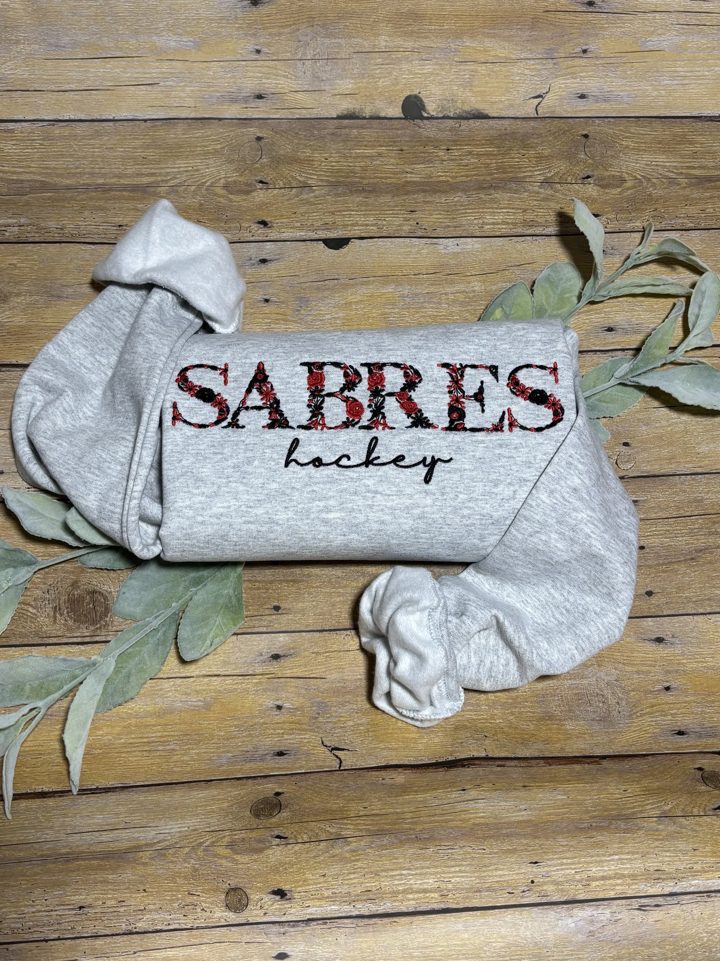 Red and Black Floral Sabres Crewneck