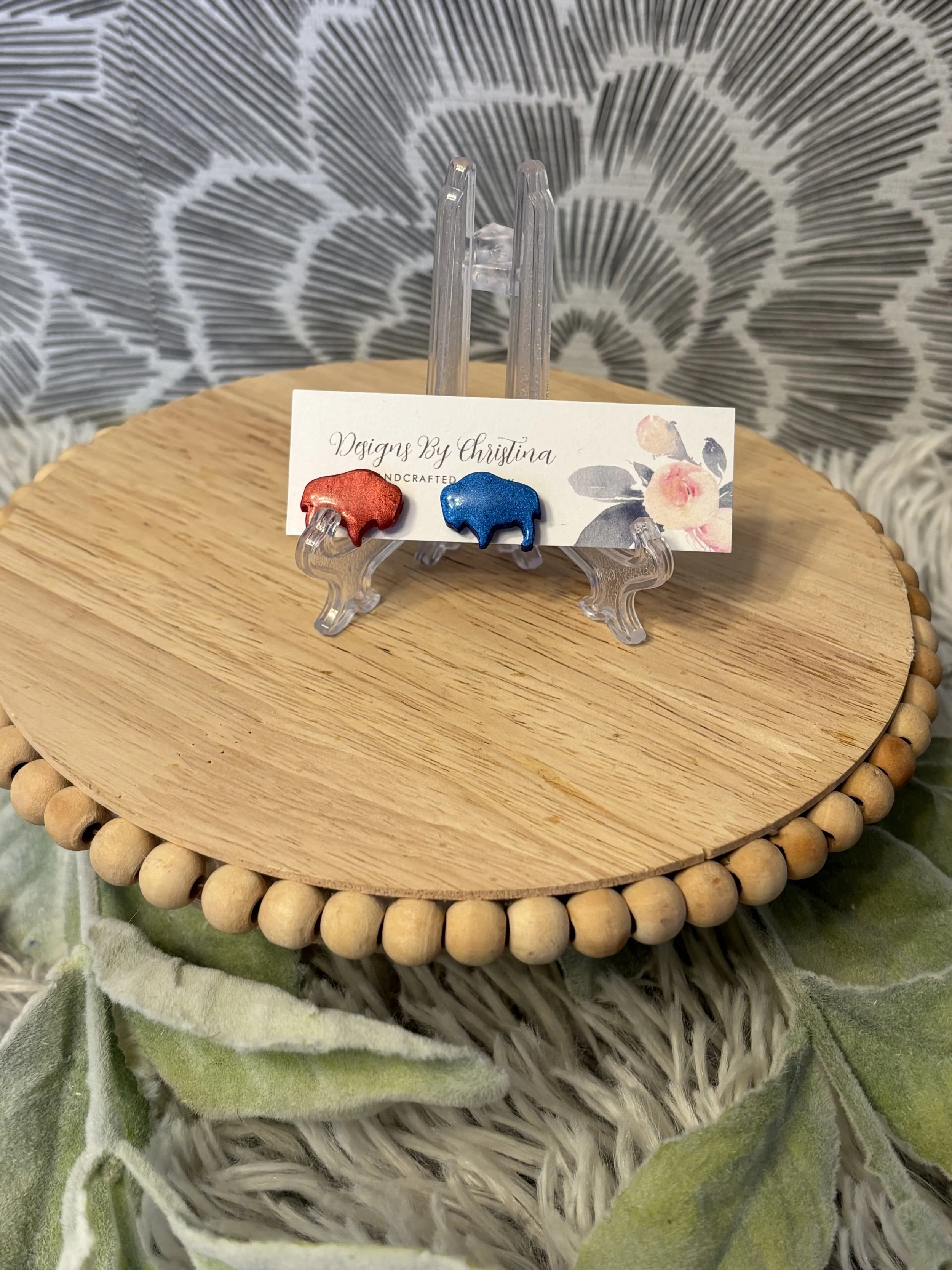 Red and Blue Buffalo Earrings