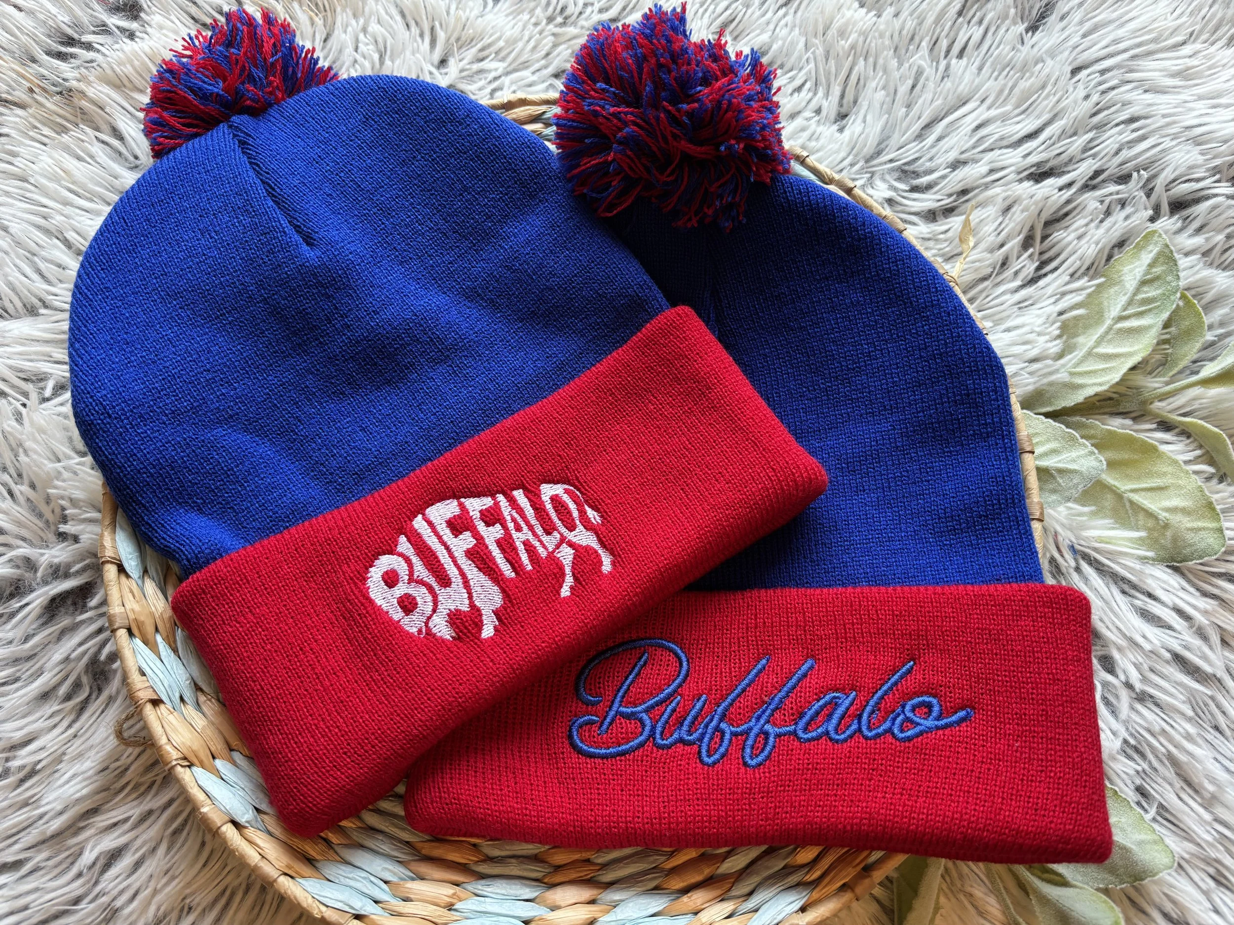 Buffalo Red and Blue Winter Knit Hat