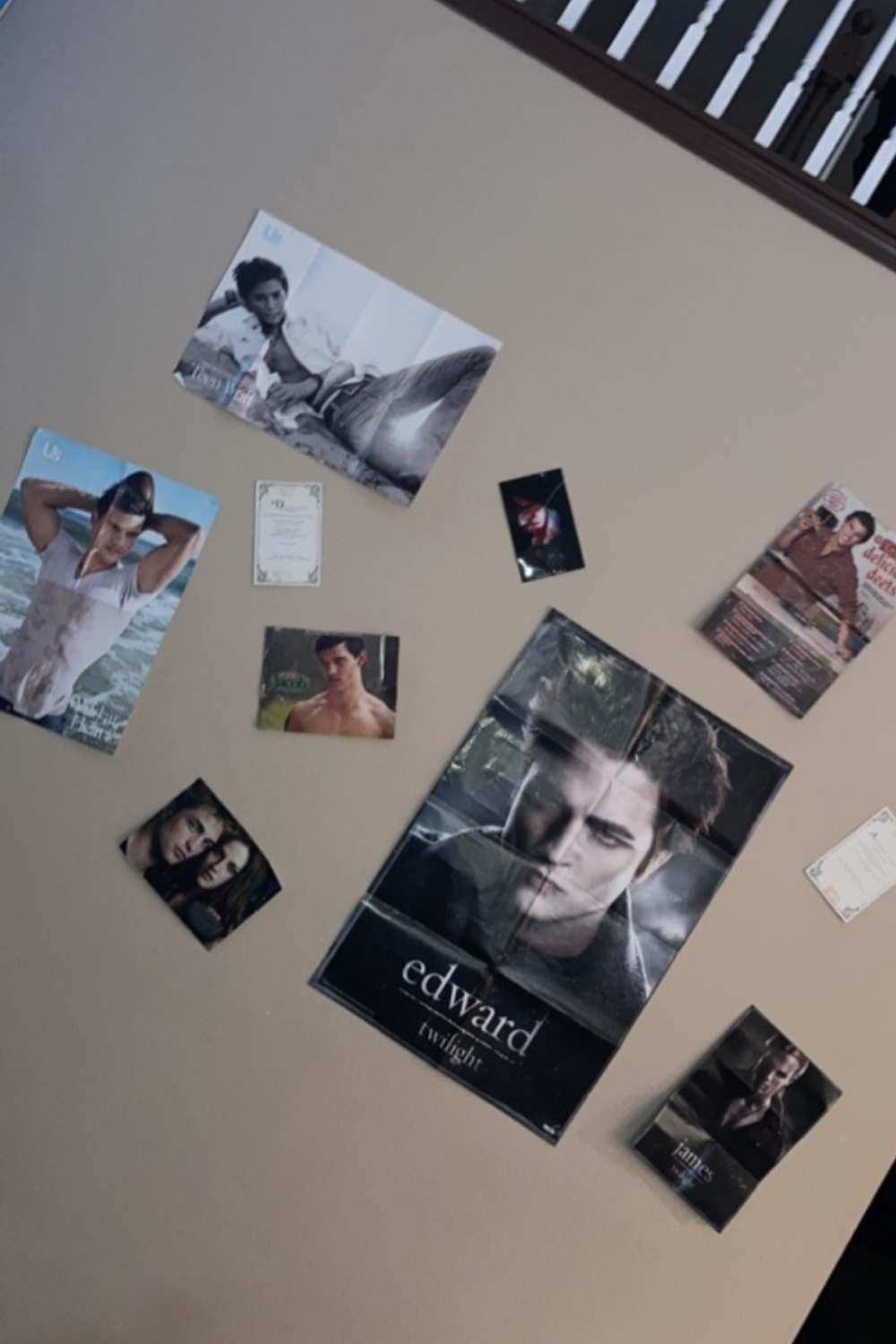 Old twilight movie posters taped to the wall