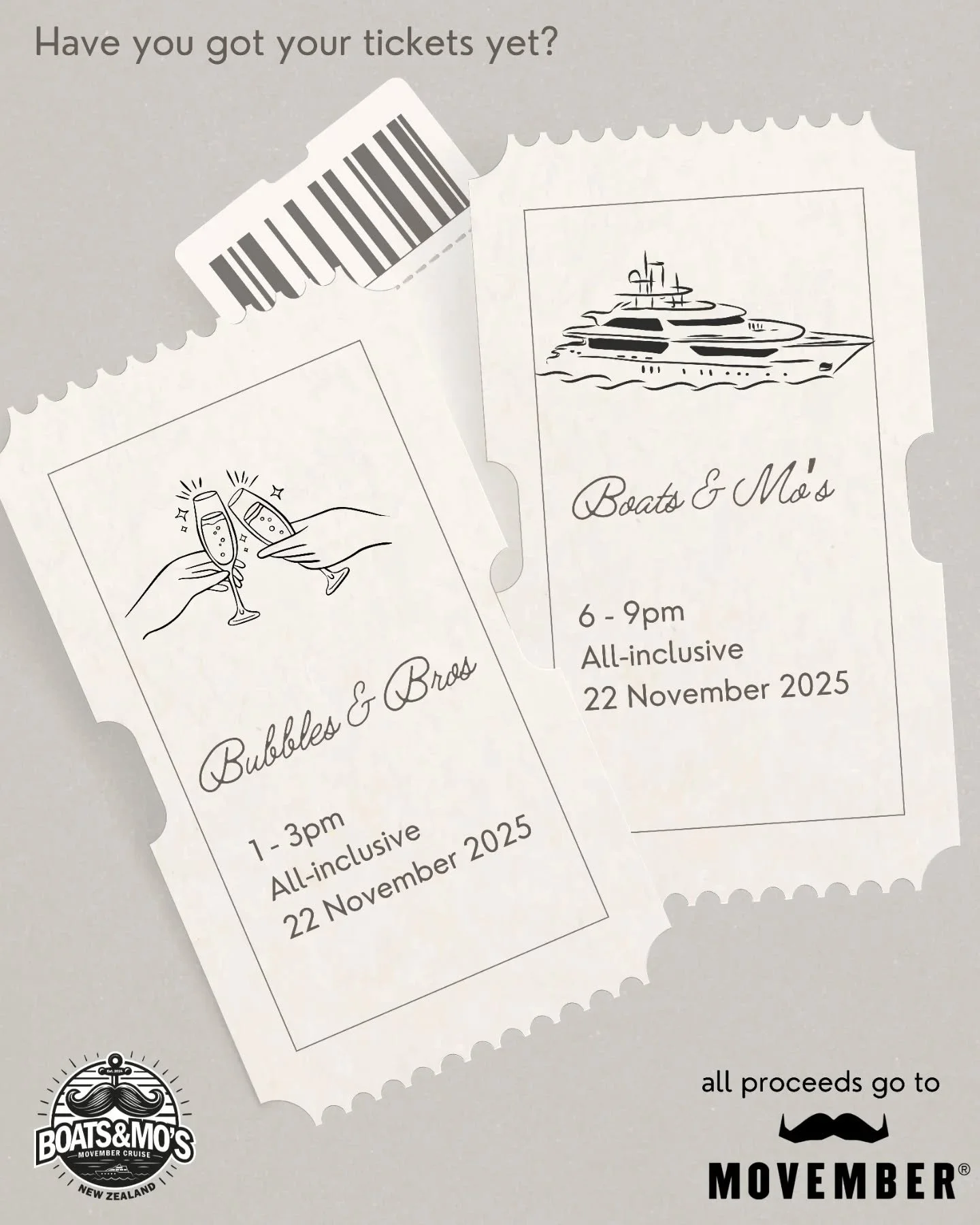 Two days. Two events. Too good to miss. 😎

Boats &amp; Mo&rsquo;s and Bubbles &amp; Bros - The countdown is officially ON 🛥🥂

Get your (very limited remaining) tickets before the boat set sail 🫡

All proceeds go to Movember 🖤

#LetsMo
