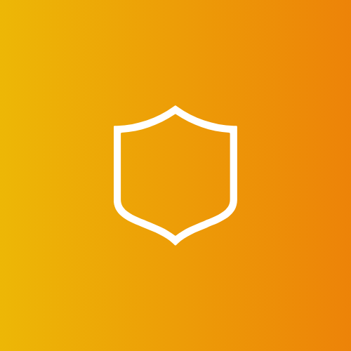 A shield icon with a white outline on an orange gradient background.