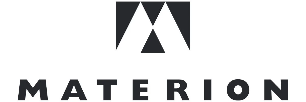 The logo of Materion features a stylized black and white geometric design above the word 'Materion' in bold black letters.