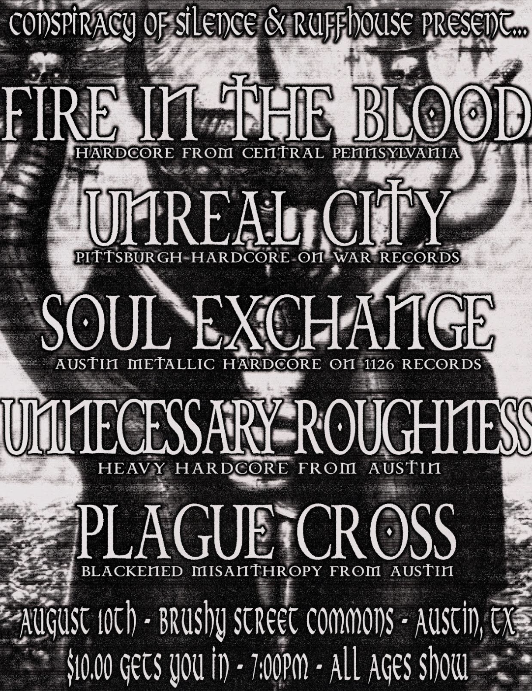 Alley Bar: Fire in the Blood, Unreal city, Soul Exchange, Unnecessary roughness, Plague Cross