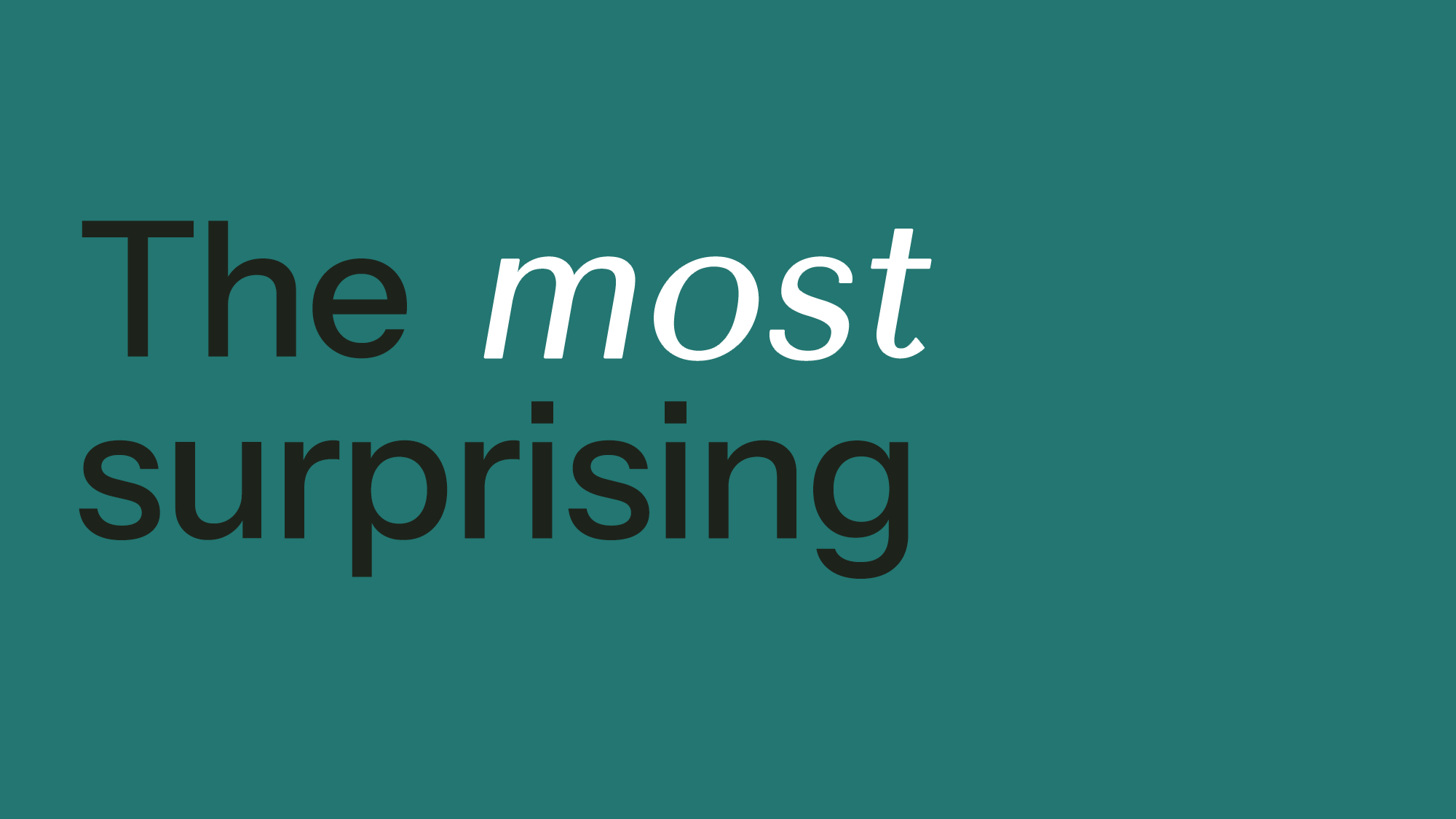 Pull quote slide with teal background reading: The most surprising.