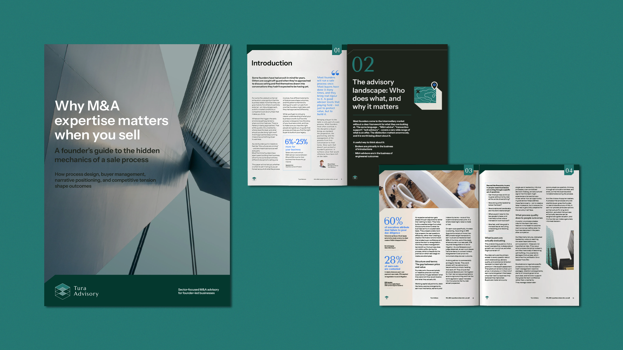 "Why M&A Expertise Matters When You Sell" guide cover and inside pages, including stats on adviser premiums and due diligence failure rates