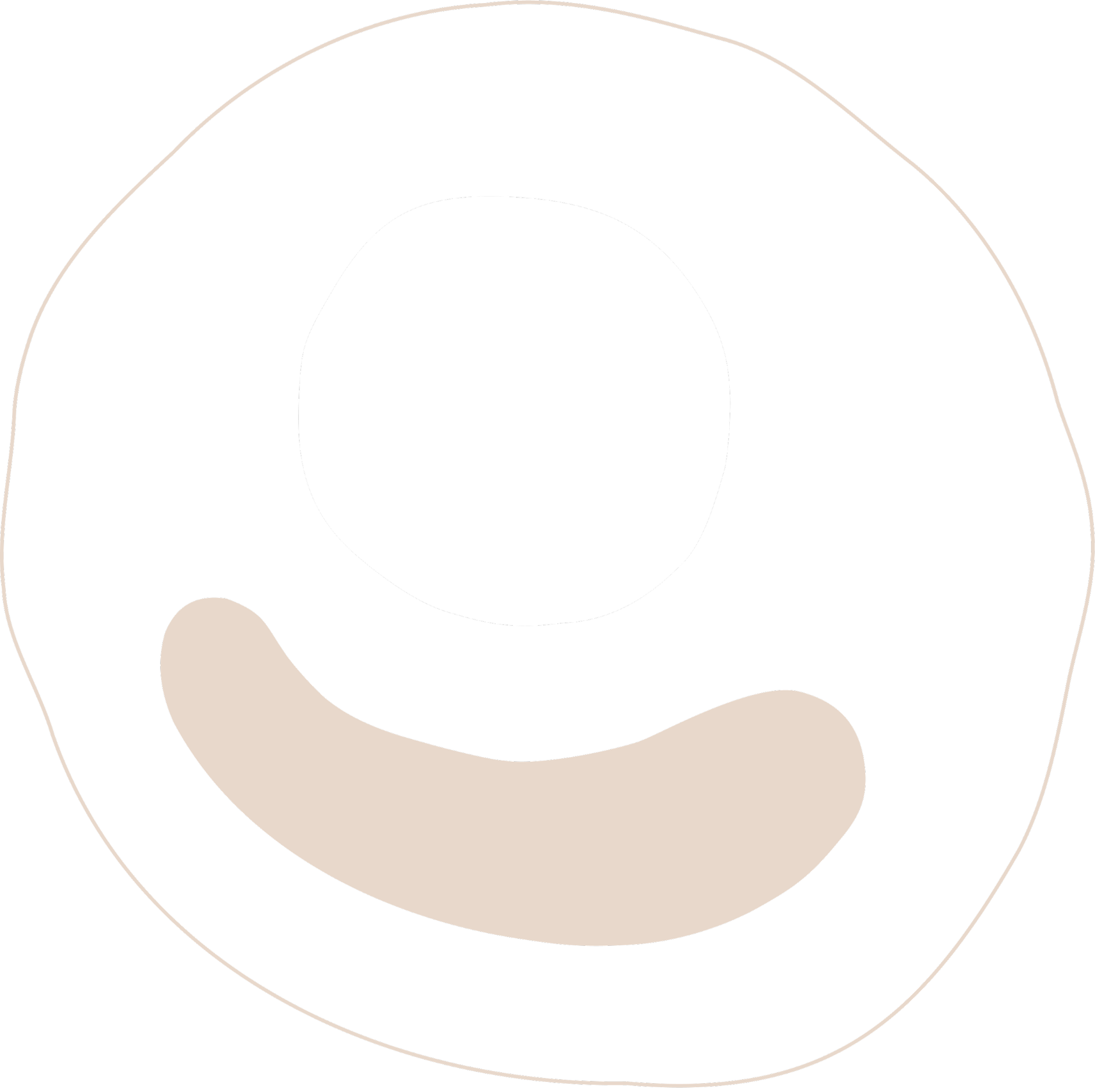Grafische Darstellung eines schwarzen smiley mit weißem Kreis als Auge und beige Bogen als Mund