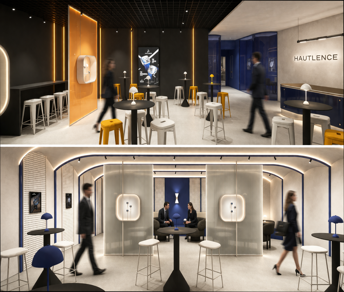 Vue photoréaliste du stand au salon de la haute horlogerie à Genève (Suisse).