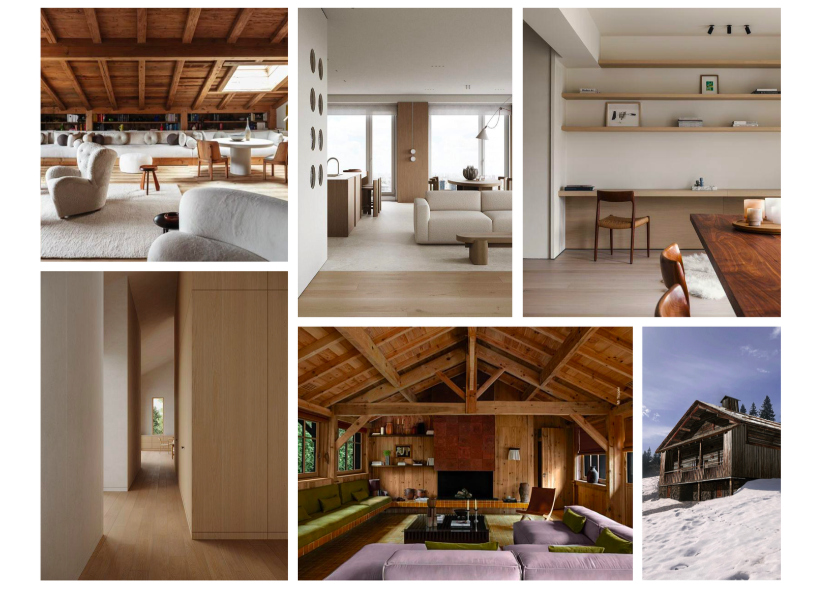 Planche d'inspiration donnant les intentions pour  un projet de rénovation d'un ancien corps de ferme réhabilité en un appartement haut de gamme.